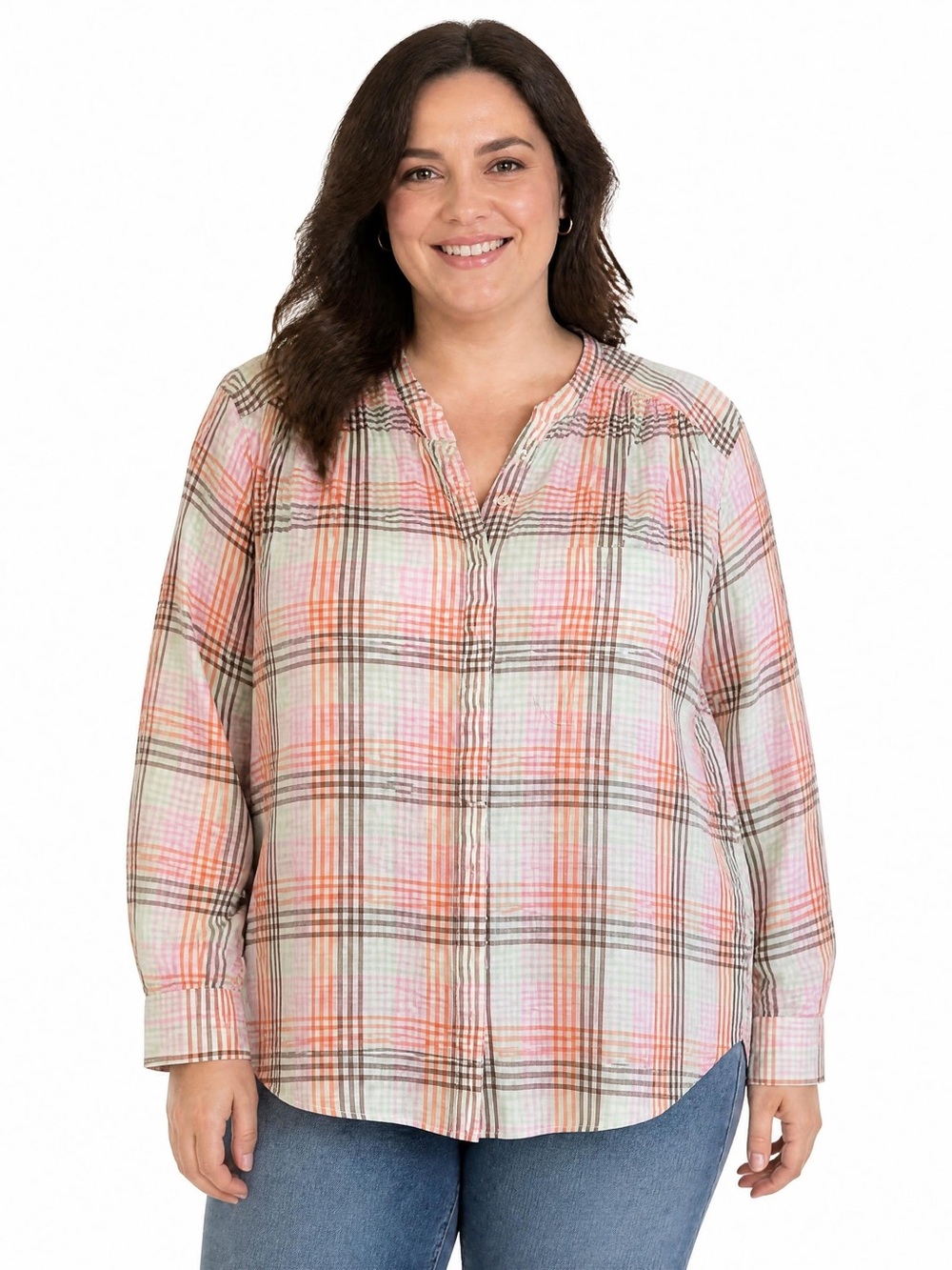 Lands' End Pink Plaid Tunic Preppy Cotton Shirt - Picture 10 of 10
